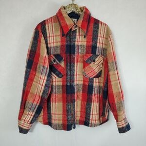 Vintage 70s Montgomery Ward Mens Red Plaid Heritage Shirt Shacket Sz Large Cabin